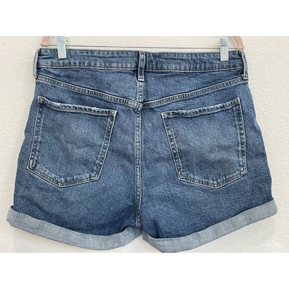 Old Navy Blue Jean Shorts Womens 14 High Rise OG Straight Raw Cuffed Hem Summer - Picture 2 of 6